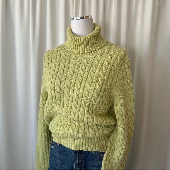 Vintage Ann Taylor Fisherman Cable Knit turtleneck sweater Green XL. - Picture 7 of 11